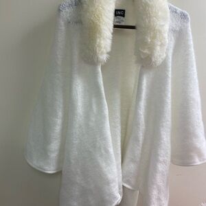 NWOT INC International Concepts Cream Open-Front Faux-Fur Collar Sweater Shrug